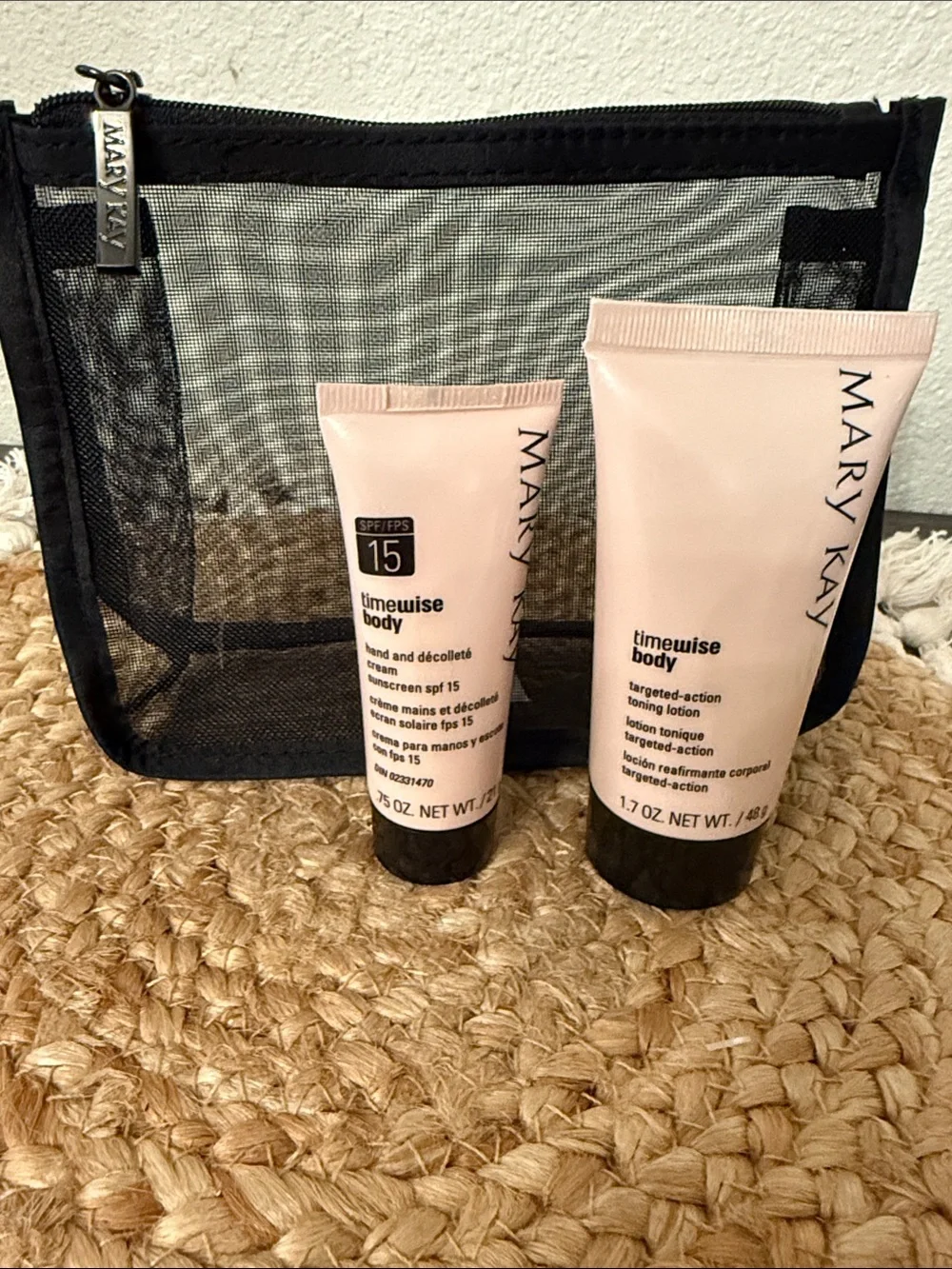 Mary Kay TimeWise Body Toning Lotion & Hand Cream SPF 15 Travel Set with Pouch